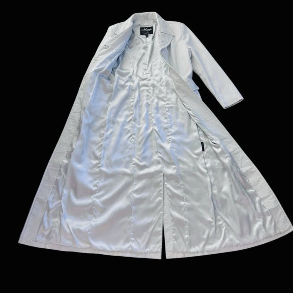 VTG 90s Wilsons Leather Maxima White Leather Long Duster Maxi Coat Medium NWOT - Picture 3 of 10